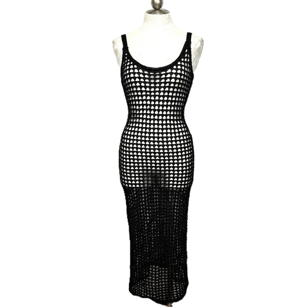 * Crochet Open Weave Body Con Blk Midi Dress Wild Fable NWT Sz M